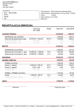 Rekapitulacija obračuna plaće