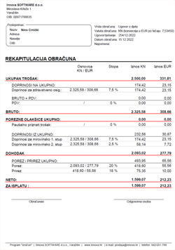 Rekapitulacija obračuna ugovora o djelu
