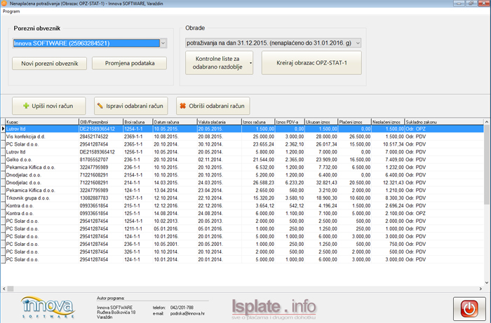 Evidencija nenaplaćenih potraživanja - OPZ-STAT-1