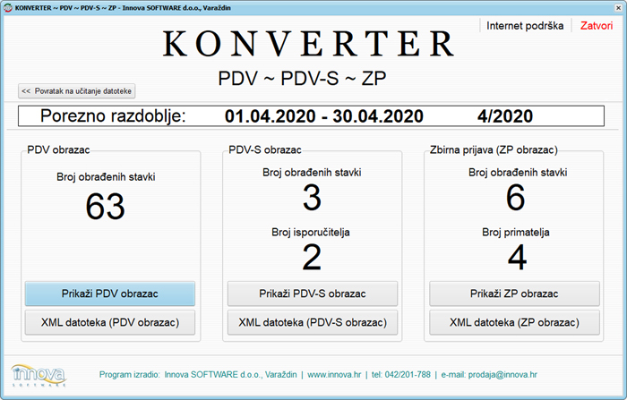 Konverter za PDV, PDV-S i ZP obrazac